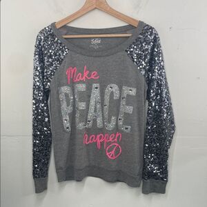 Justice Sequin Light Weight Sweat Shirt ( make peace happen) Girls size 20